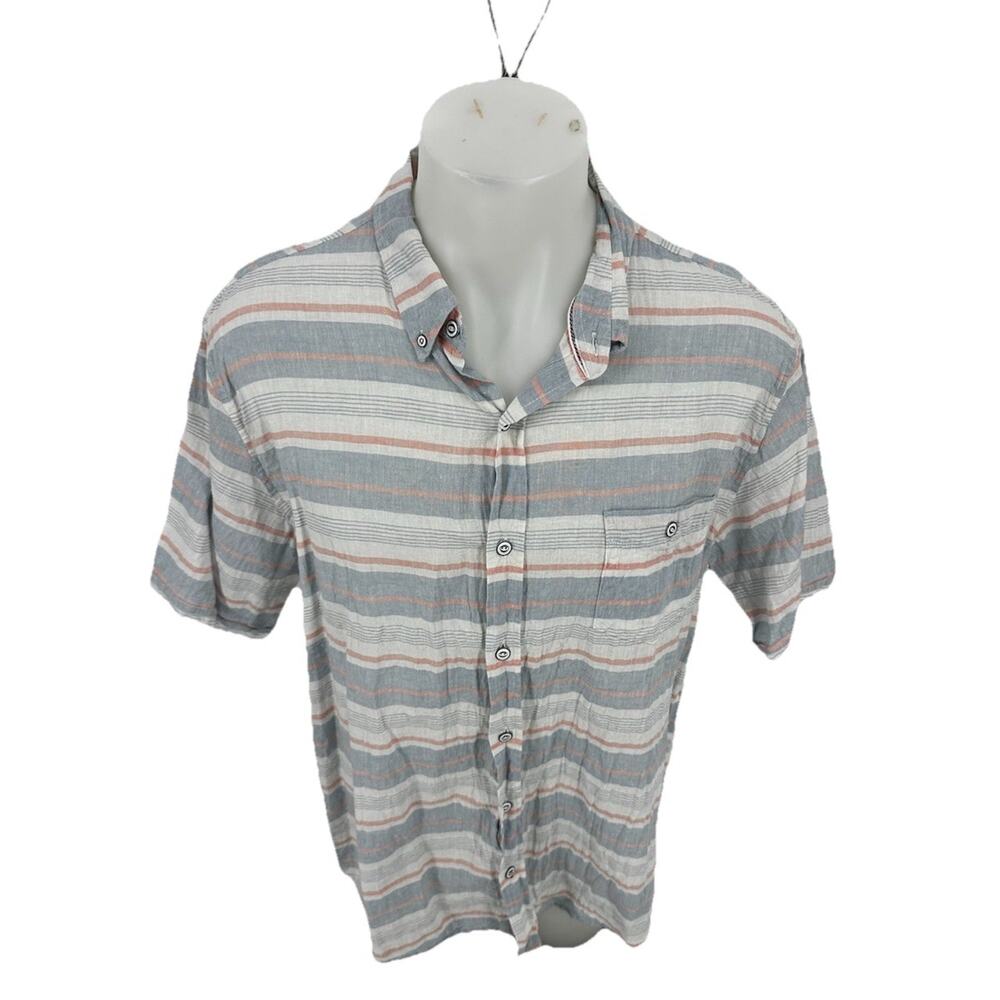 Original Weatherproof XL Men Short-Sleeve Button-Down Shirt Striped Linen L13